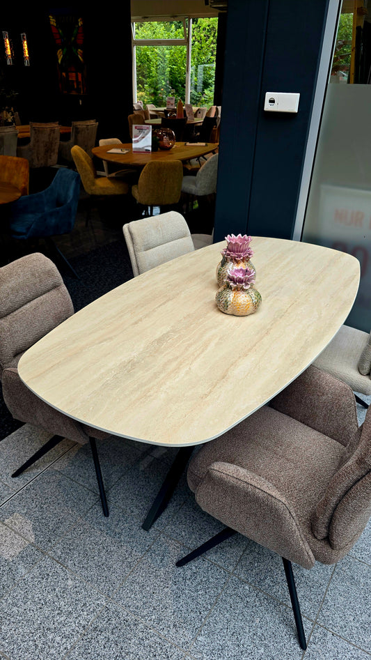 Esstisch ROMAN 180cm mit 3D Keramik in Travertinoptik