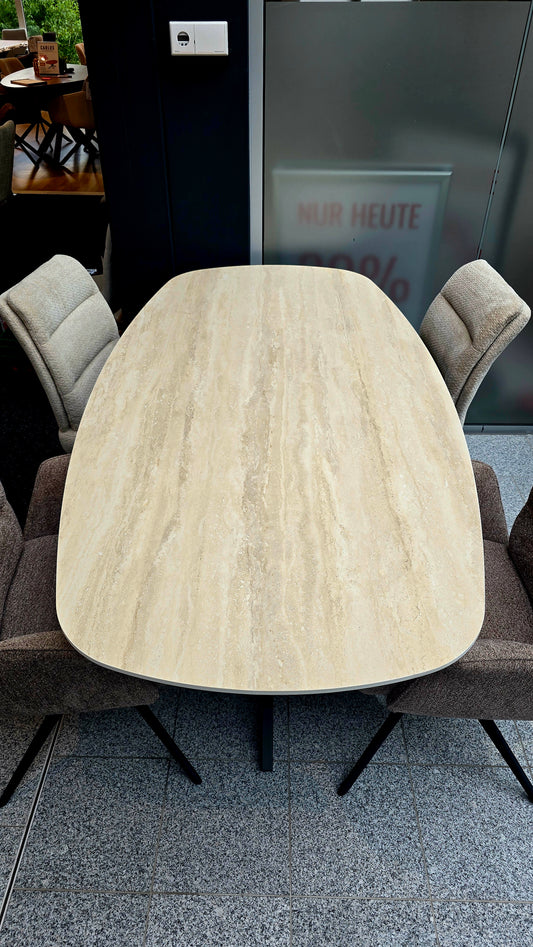Esstisch ROMAN 180cm mit 3D Keramik in Travertinoptik
